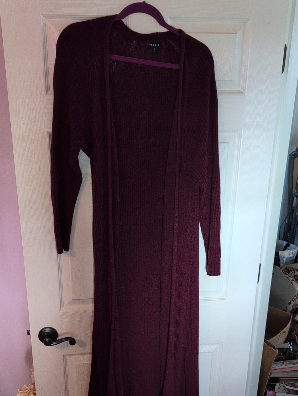 Torrid Long Ribbed Open-Front Cardigan - Burgundy